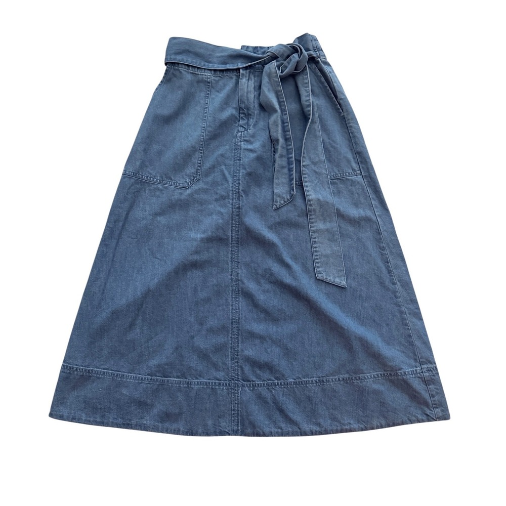 Universal Thread Denim Skirt Womens 4 Blue Midi Tie Waist A-Line 70's Vibe Retro